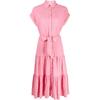 Polo Solid Color Single-Breasted Waist Tie Short Sleeve Dress Women Dresses Pink 200903086-001