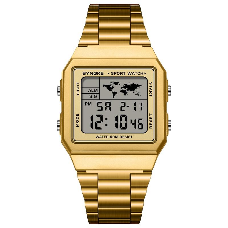 Top Brand Steel Belt Trendy Electronic Watch Men's Multifunctional Waterproof Alarm Week Calendar Sports Watch