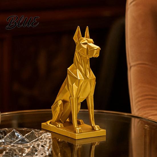One-piece Molded Dog Figure 3D Printed Geometric Doberman Figurine, Golden Decorative Sculpture, Modern Animal Tabletop Ornament Statue for
