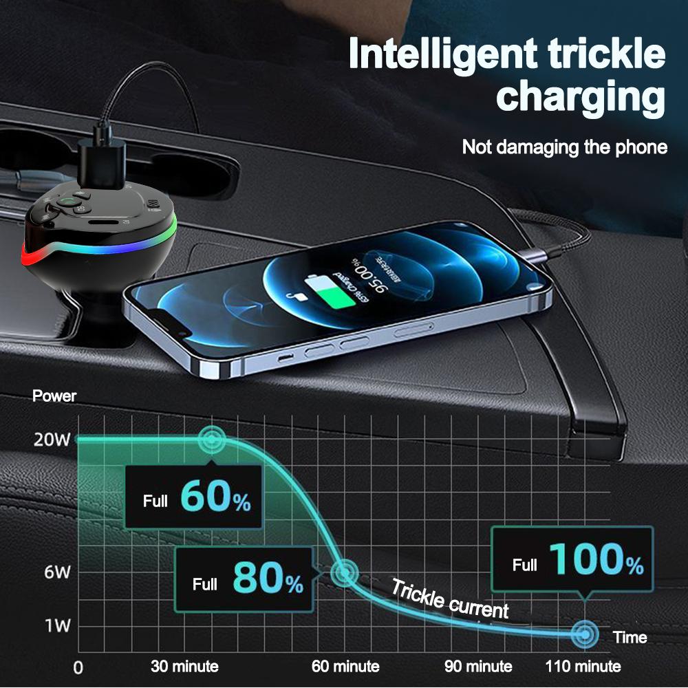 Auto Bluetooth 5.0 FM Transmitter MP3 Modulator Player Freisprecheinrichtung Audio Receiver 3.1A Bluetooth Auto Ladegerät Mit 3 Kabel für IPhone Huawei Xiaomi