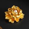 Faux Pearl Golden Peony Brooch Alloy Floral Lapel Pin Sweater Cardigan Coat Business Suit Clothing Accessories for Women Wife Girlfriend