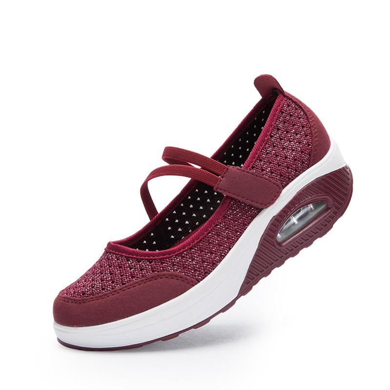 Women's Breathable Nurse Shoes Air Cushion Mesh Wedge Walking Shoes Hook & Loop Non-slip Lightweight Casual Footwear Thick Soled