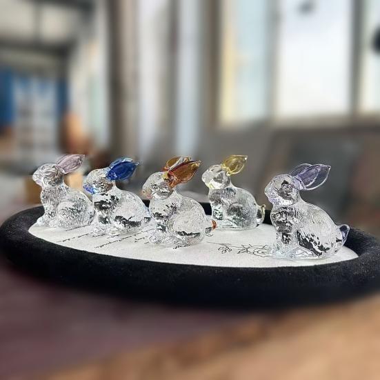 Faux Crystal Easter Bunny Figurine Handmade Clear Glass Rabbit Statue Miniature Animal Sculpture