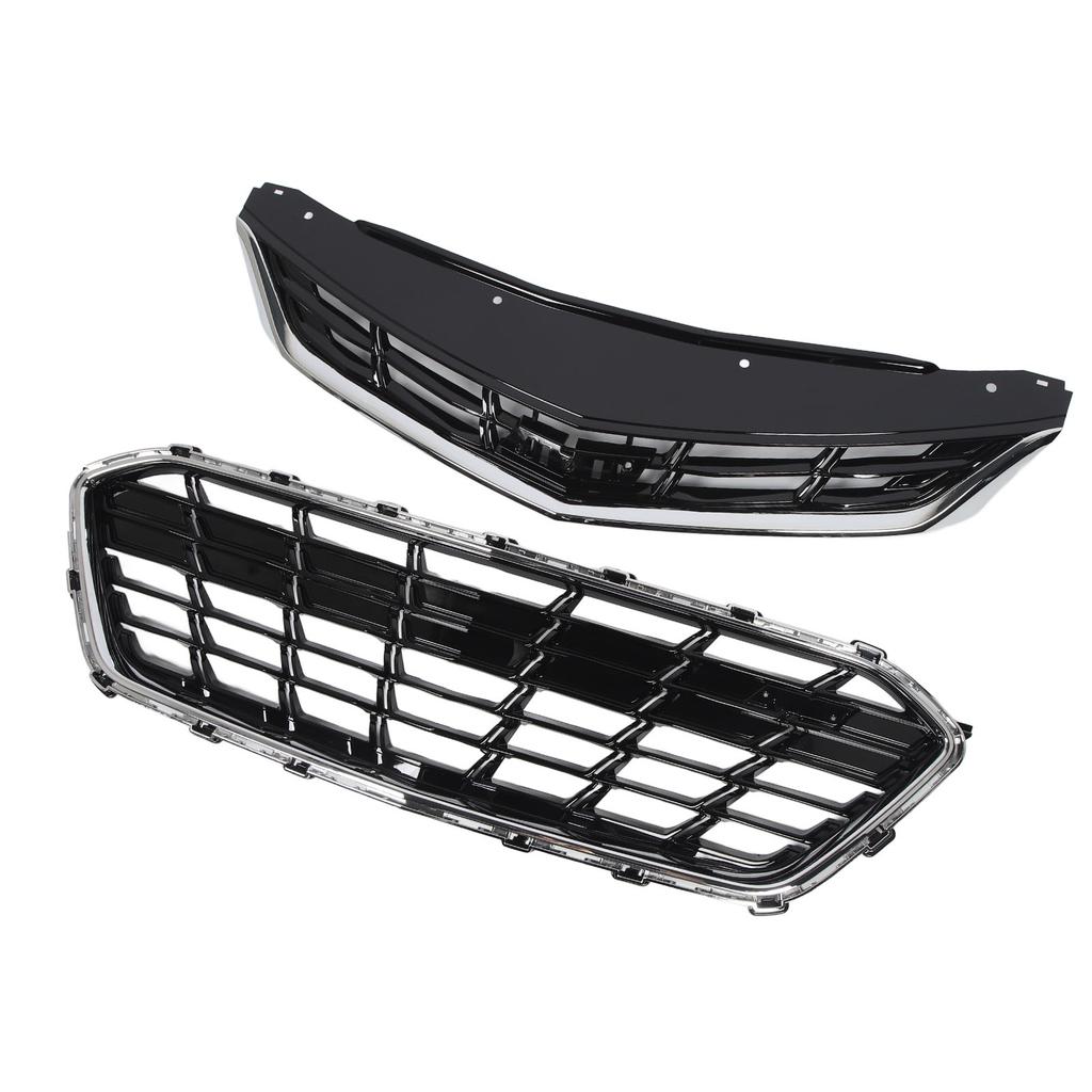 Front Upper Lower Grille Set Chrome ABS 84189613 84009674 Replacement for Chevy Cruze Premier RS