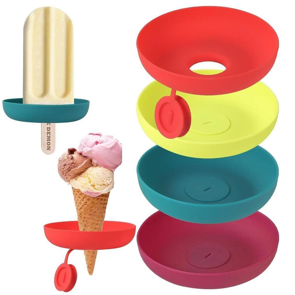 Suporte de Casquinha de Sorvete de Silicone para Crianças Conjunto de 4 Pegadores de Gotejamento de Picolé Reutilizáveis Suporte para Picolé com Design à Prova de Vazamento para Fácil Manuseio e Uso Limpo