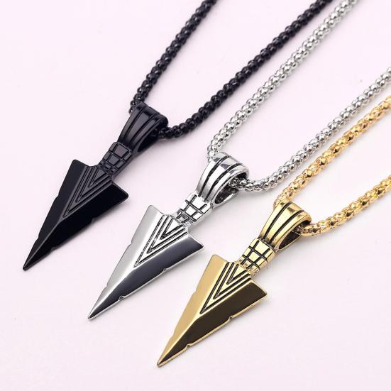 Yousheng Men Necklace Stainless Steel Bone Chain Hip Hop Cool High Gloss Gift Fashion Jewelry Spearhead Pendant Sweater Necklace for Daily