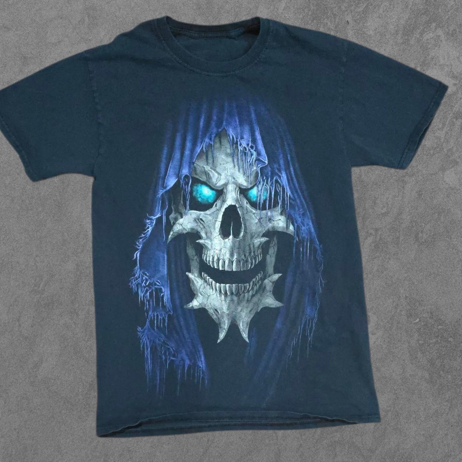 Vintage Y2K Grunge Grim Reaper Goth Skull Shirt Small Unisex T-Shirt S