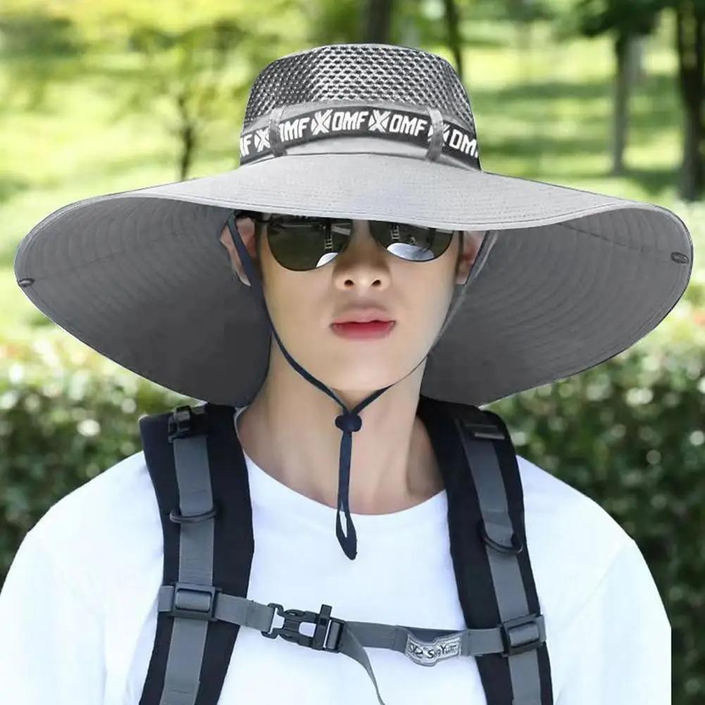 Sommer Großer Sonnenhut Herren Damen Atmungsaktive Angelkappen Sonne UV-Schutz Netz Fischerhut Wandern Outdoor Strandkappe