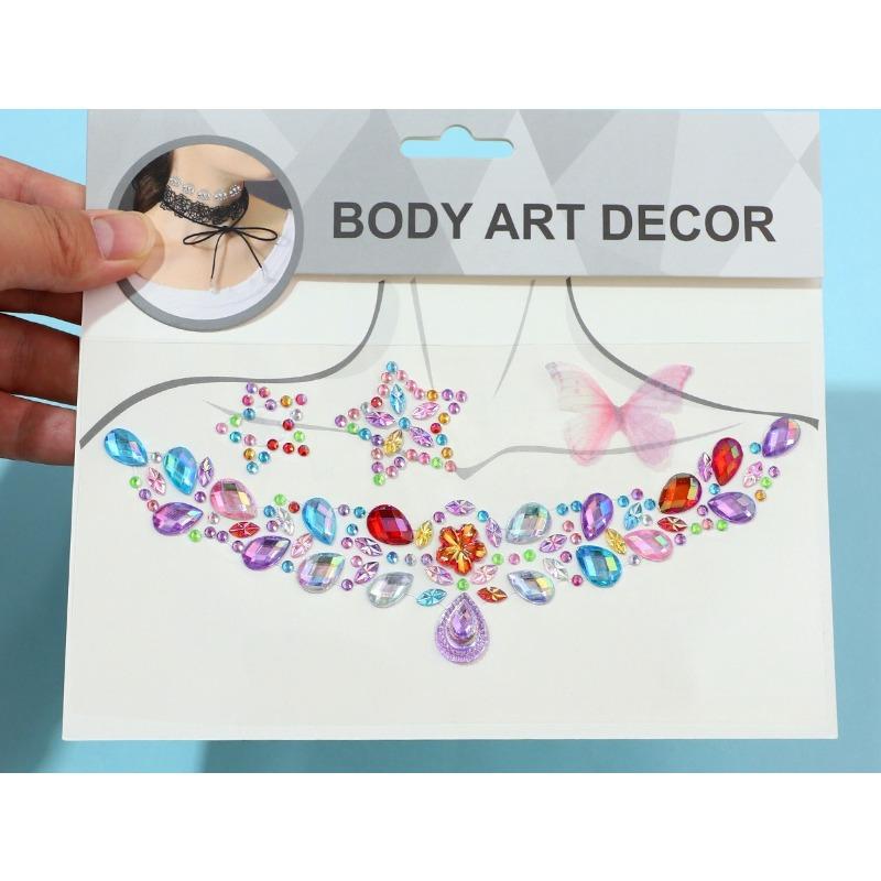 Fashion Clavicle Chain Diamond Stickers Stage Makeup Stickers Temperament Color Butterfly Clavicle Stickers Necklace Stickers