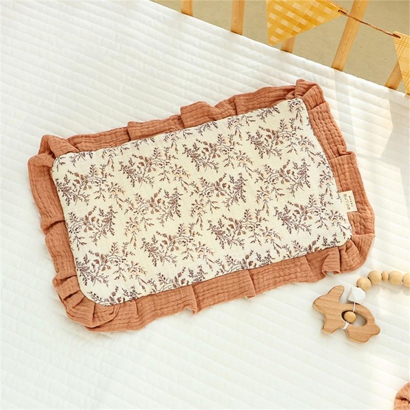 Baumwolle Flaches Kissen Rüschenkante Kissen Atmungsaktive Babybettwäsche Füllung mit Lieblich Musterdesign für Säuglinge Neugeborene