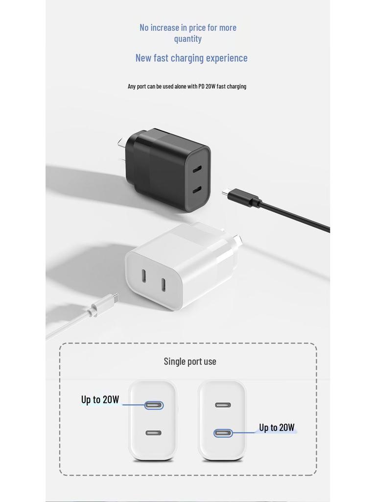 SAA-zertifiziertes 20W Dual-Typ-C-Ladegerät – Australischer Standard-Handy-Ladegerät 2C