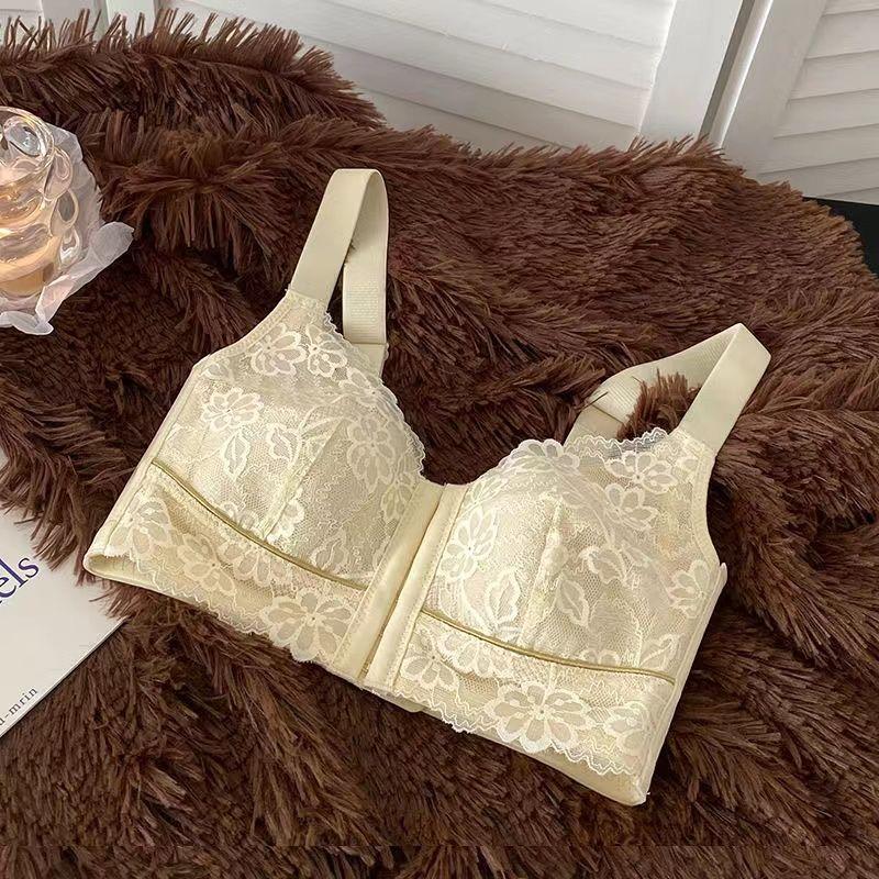 Sexy Front Closure Lace Thin Cup Bra with Full Coverage to Prevent Sagging and Side Boob for Women