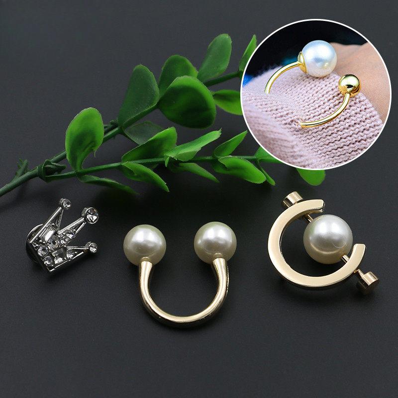 Pearl Decorative Buckle One-Word Button Cuff Pin Buckle Clothes Coat Jacket Accessories Shawl Silk Scarf Shirt Buckle