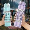 1PC And God Said Genesis Bible Quote Print 750ml Color Plastic Sports Water Bottle Leakproof Flip Straw Lid Suitable for Sports Office Home Use