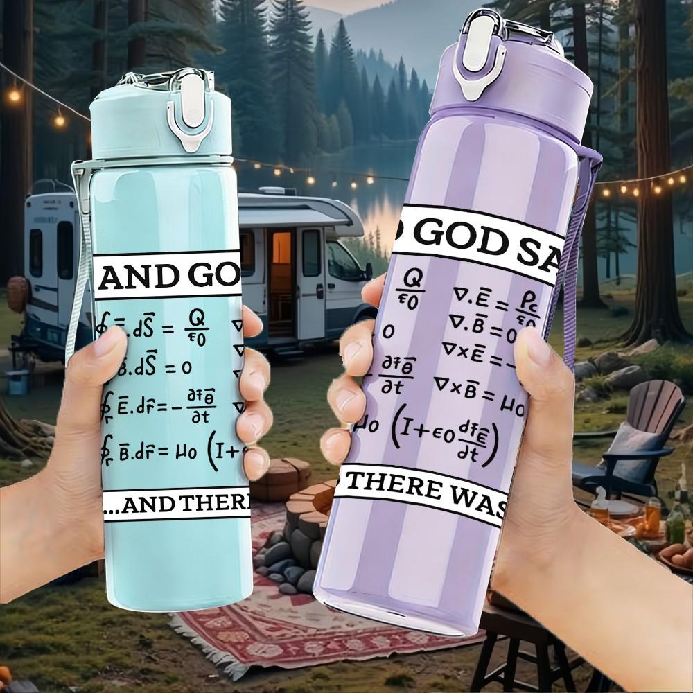 1PC And God Said Genesis Bible Quote Print 750ml Color Plastic Sports Water Bottle Leakproof Flip Straw Lid Suitable for Sports Office Home Use