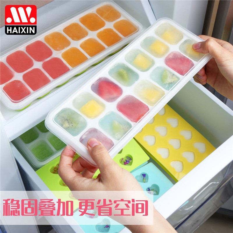14 Grids Fruit Ice Maker with Removable Cube Trays Reusable Silicone Cube Mold Lids Kitchen Tools Freezer Summer Mould