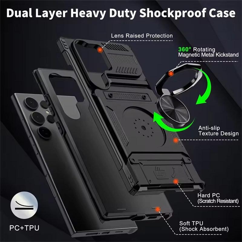 Etui do Samsung Galaxy S25 S24 S23 Ultra Plus FE A55 A35 A15 A14 Magnetyczny obrotowy pierścień podpórka ciężka ochrona portfel etui