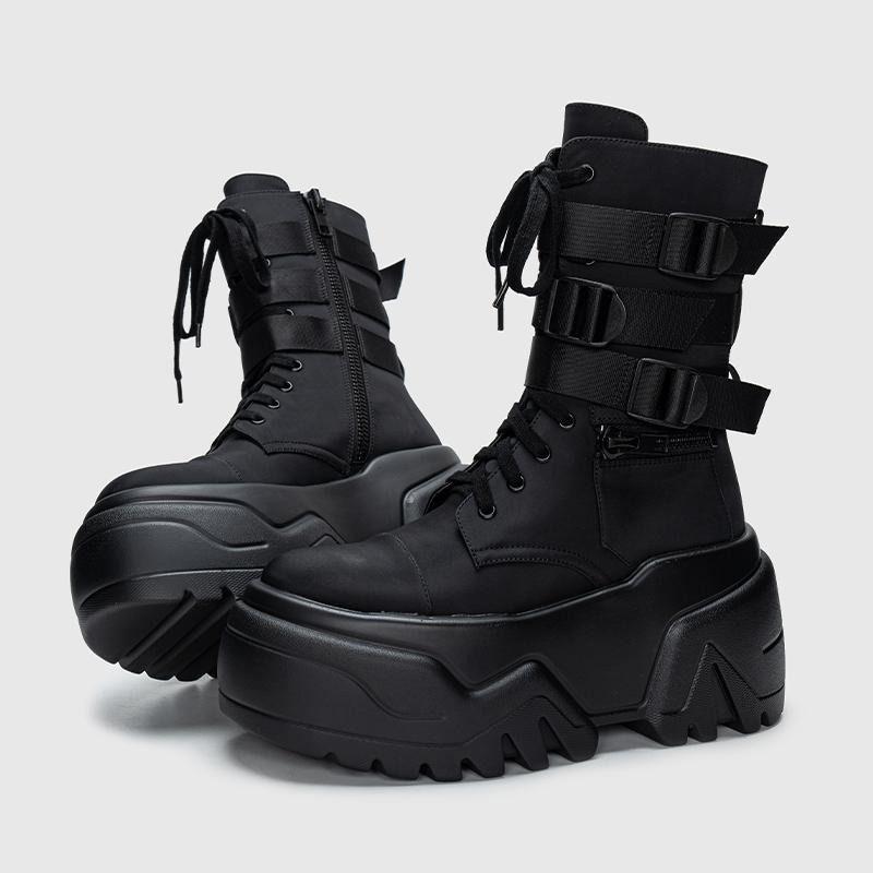 2026 Women Ankle Booties Autumn Leather Chunky Shoes Woman High Platform Breathable Sneakers Thick Sole Wedges Motorcycles Boots 35 чёрный 4190₽