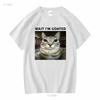 Katze Großes Gesicht Warte Ich Bin Geil T-Shirt vintage Gewaschen Designer-Kleidung Grafik Oberteil Für Jeden Tag Dehnbar Stylisch Unisex
