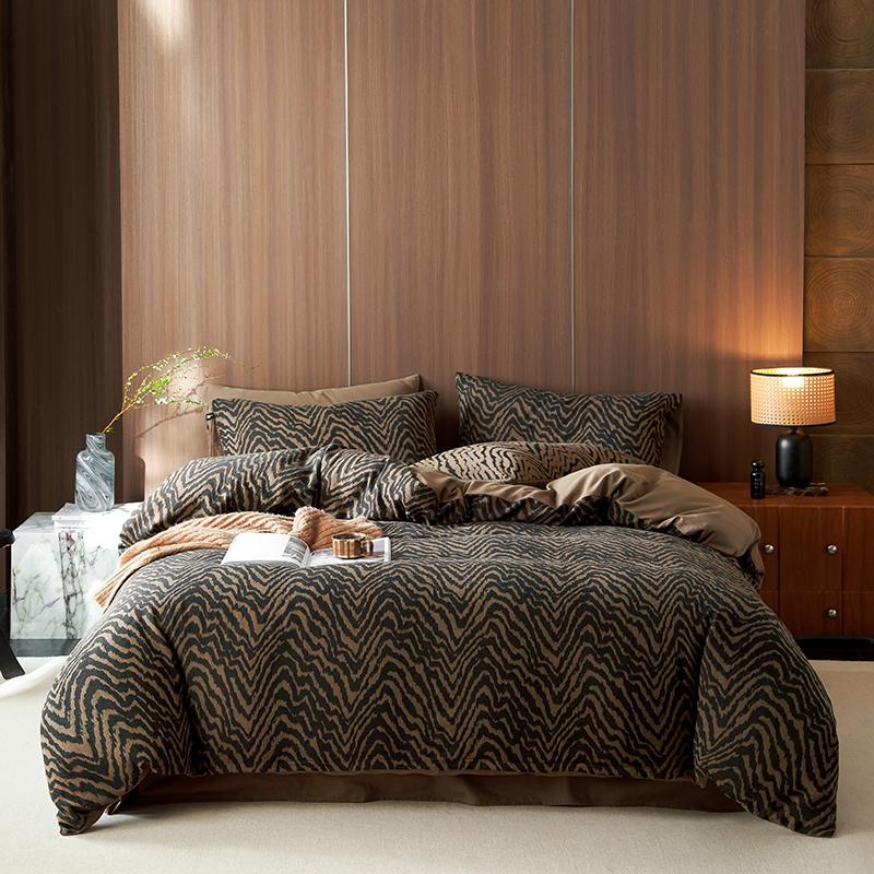 Egytian Cotton Chevron Bronze Fluid Bedding Set Fitted Sheet DUVET COVER PILLOW CASE Europe Double Full King Size Bed Linen Set