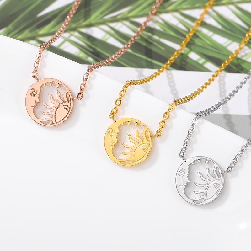 Moon Sun Pendant Necklaces For Women Minimalist Coin Stainless Steel Gold Choker Charm Necklace Vintage Jewelry BFF