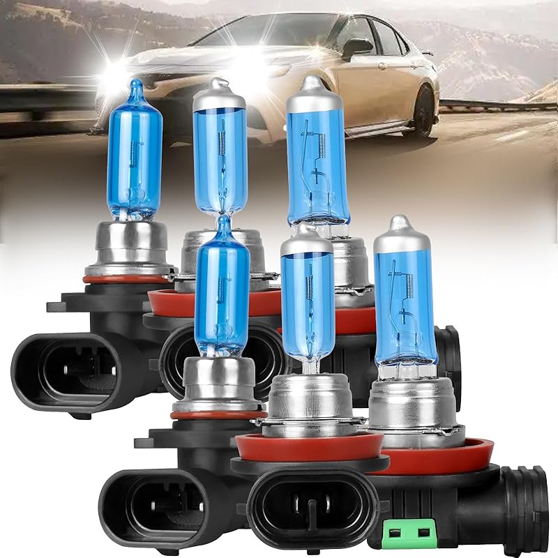 Fit For Toyota Camry 2007-2018 Halogen Headlight Bulbs,9005/HB3 High Beam + H11 Low Beam Halogen Headlight Bulbs Headlamp Replcement Bulb Kit,Plug