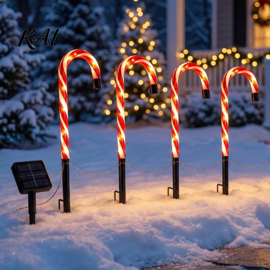 Decorative Lawn Lamps 4Pcs Solar Candy Cane Pathway Lights, Christmas Outdoor Stake Waterproof Decorations for Yard Garden Lights Patio Holiday