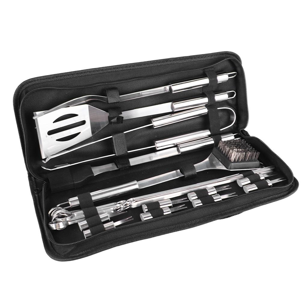 20pcs BBQ Grill Set Professional Stainless Steel Tongs Spatula Fork Brush Barbecue Tool Set for