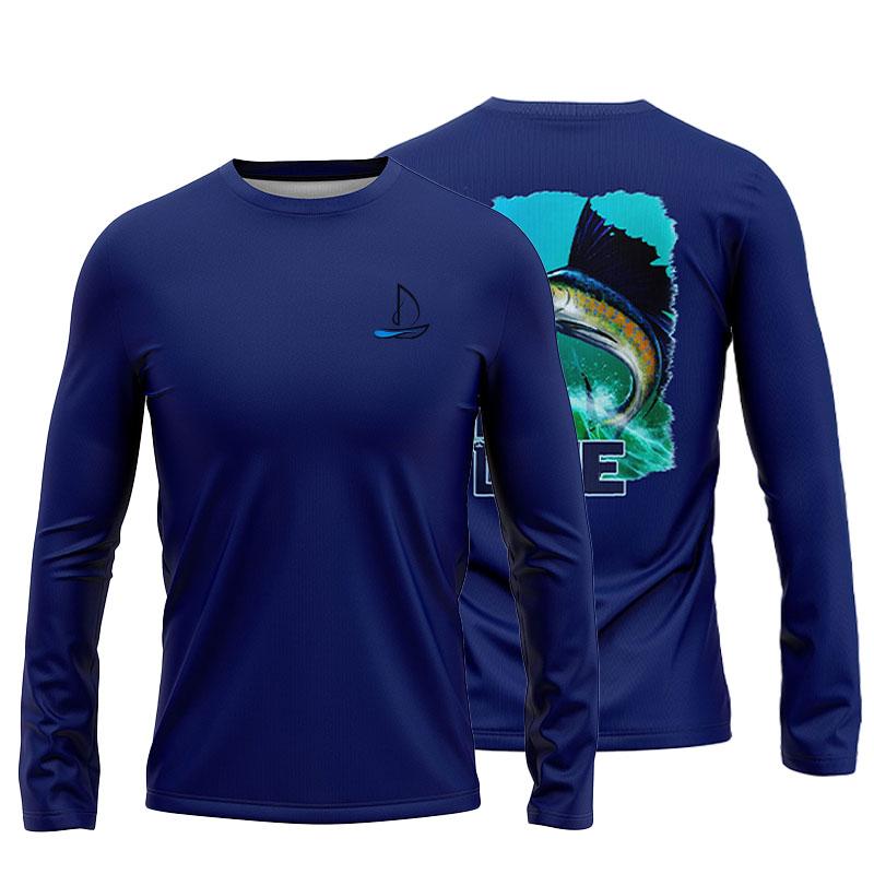 

Летняя синяя рубашка для рыбалки на открытом воздухе для мужчин и женщин, футболки с круглым вырезом, беговые солнцезащитные футболки, спортивные свободные топы L