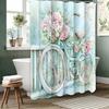 Floral Bicycle Bathing Curtain  Bathroom Letters Shower Curtain Waterproof With 12 Hooks Fishes Home Deco