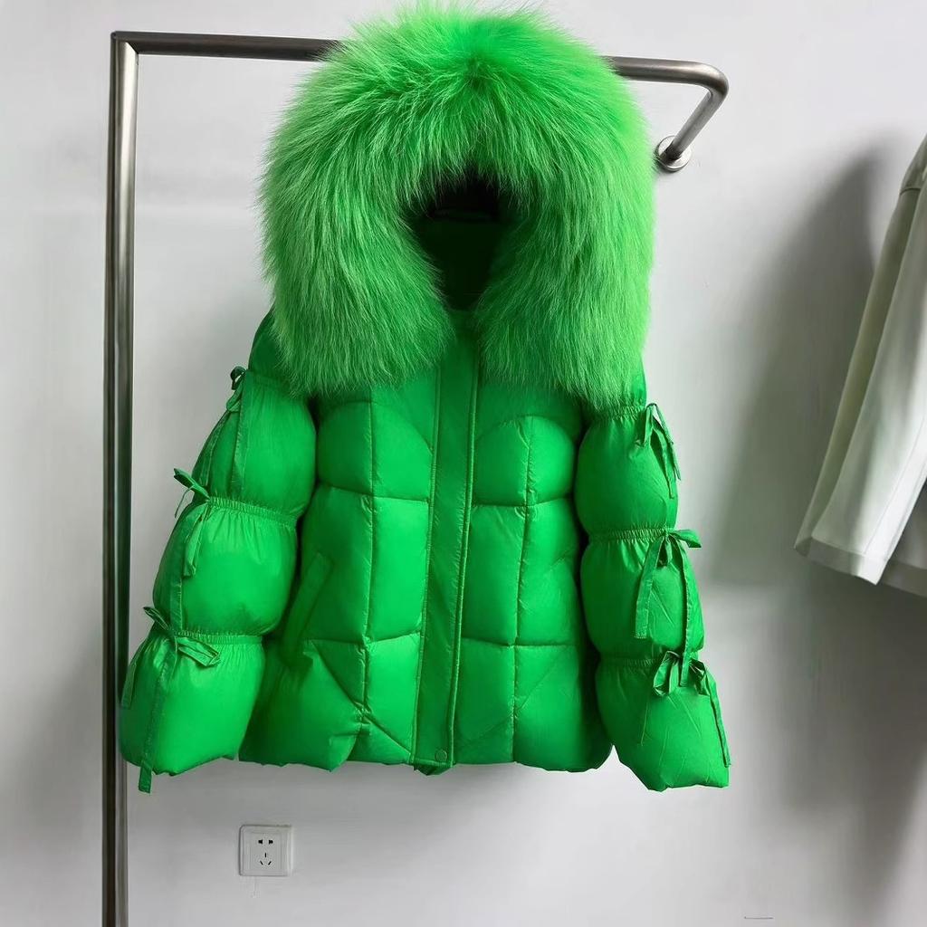 Winter new high-end fur big fox fur collar hooded down jacket women's butterfly straps thickened warm jacket