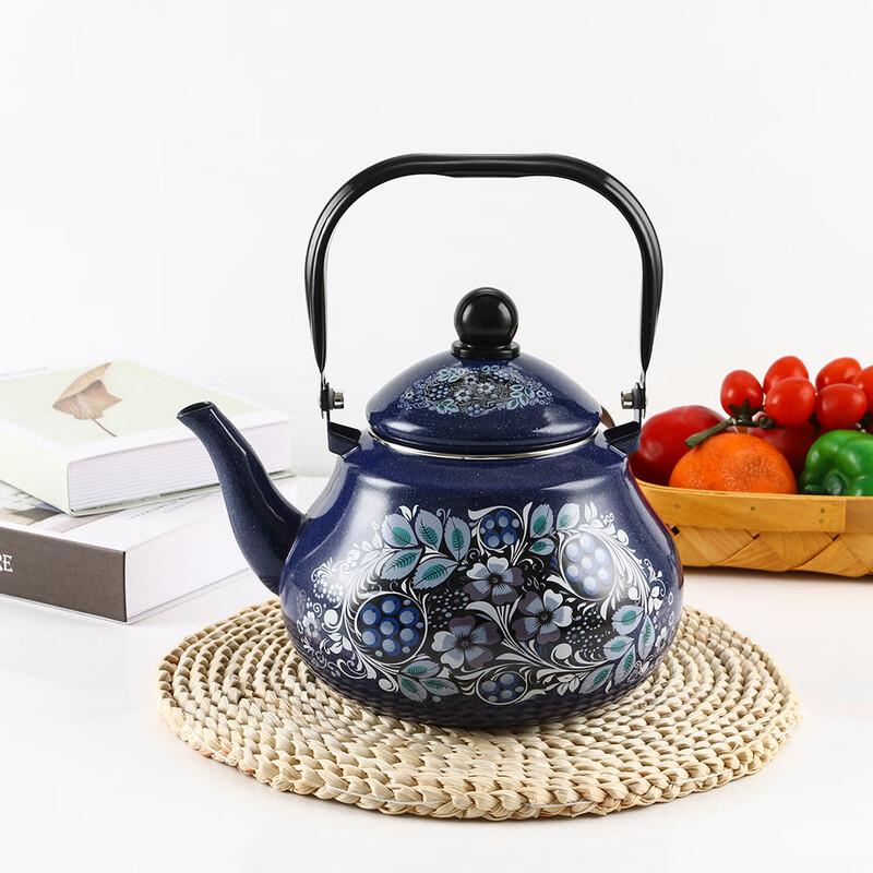 Эмалевый чайник Shangqi «Синий павлин» с цветочным узором
