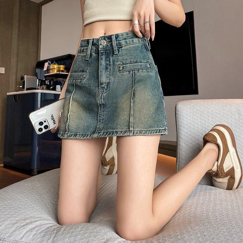 Denim Half Length Pants Skirt Women's Summer Shorts Large A-line Short Skirt High Waist Short Skirt