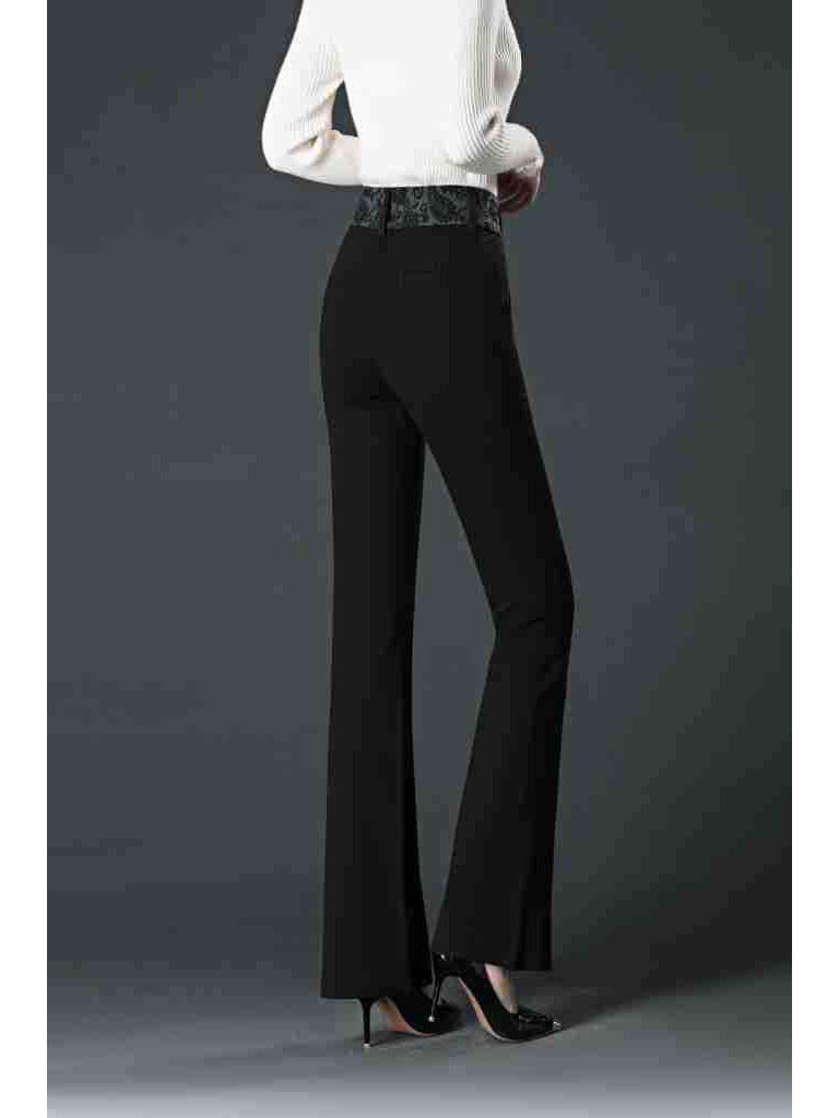 Spring/Autumn Women's High Waist Bell Bottom Knit Pants - Black, Plus Size, Slimming, Fashionable, Loose Fit