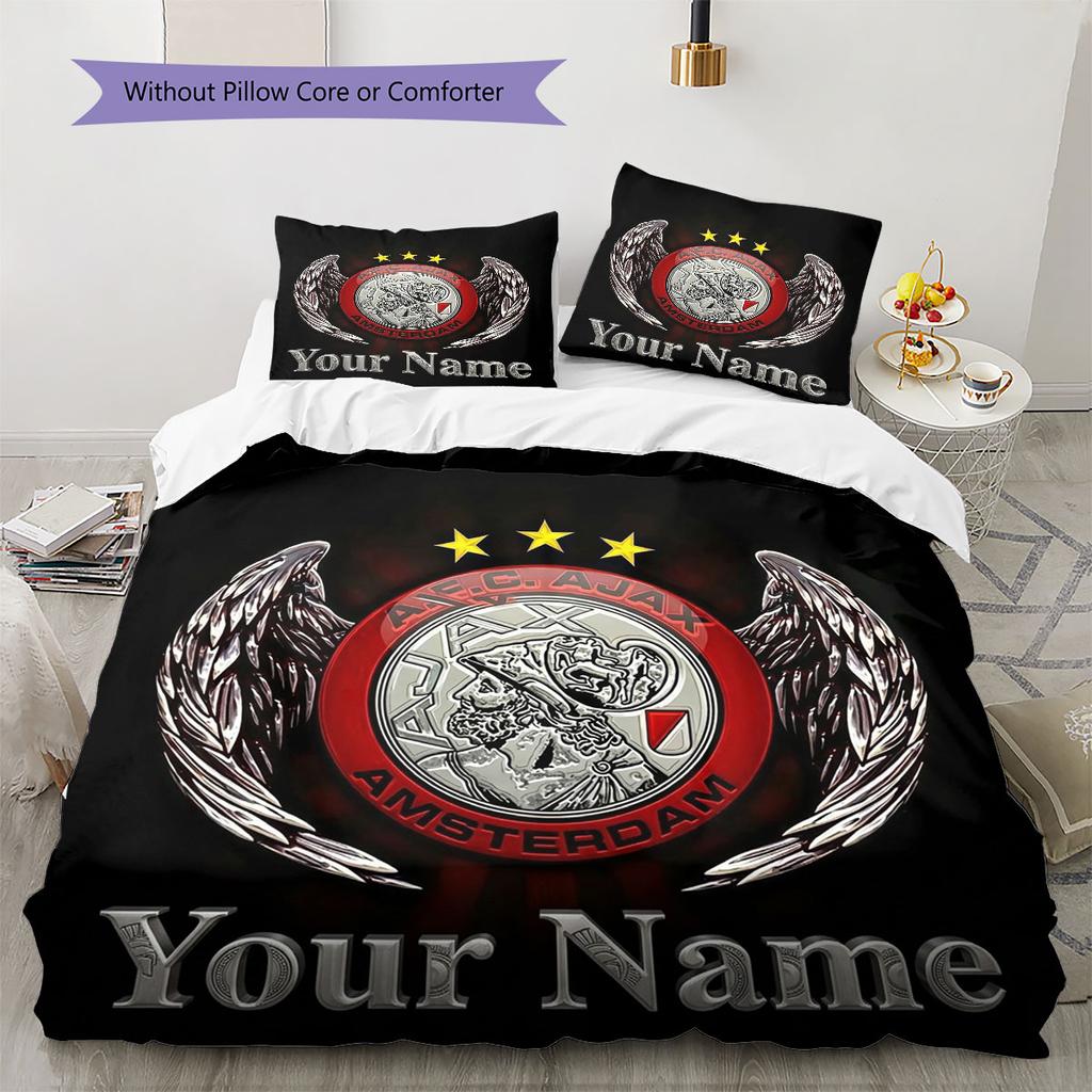 AFC Ajax Custom Name Pattern Bedding,Quilt Set Quilt Cover Pillowcase Home Birthday Gift(1 * Duvet Cover + 2 * Pillowcase, Without Core)