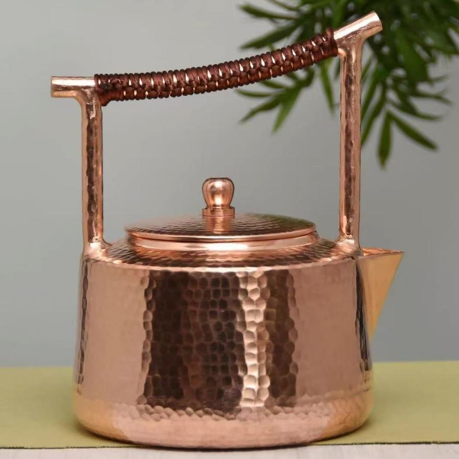 Vintage měděný kávovar, Ručně kovaný s texturou tkaní, S víkem, Ruční, 1,2 l konvice, Zesílený žáruvzdorný filtrační konvice na čaj