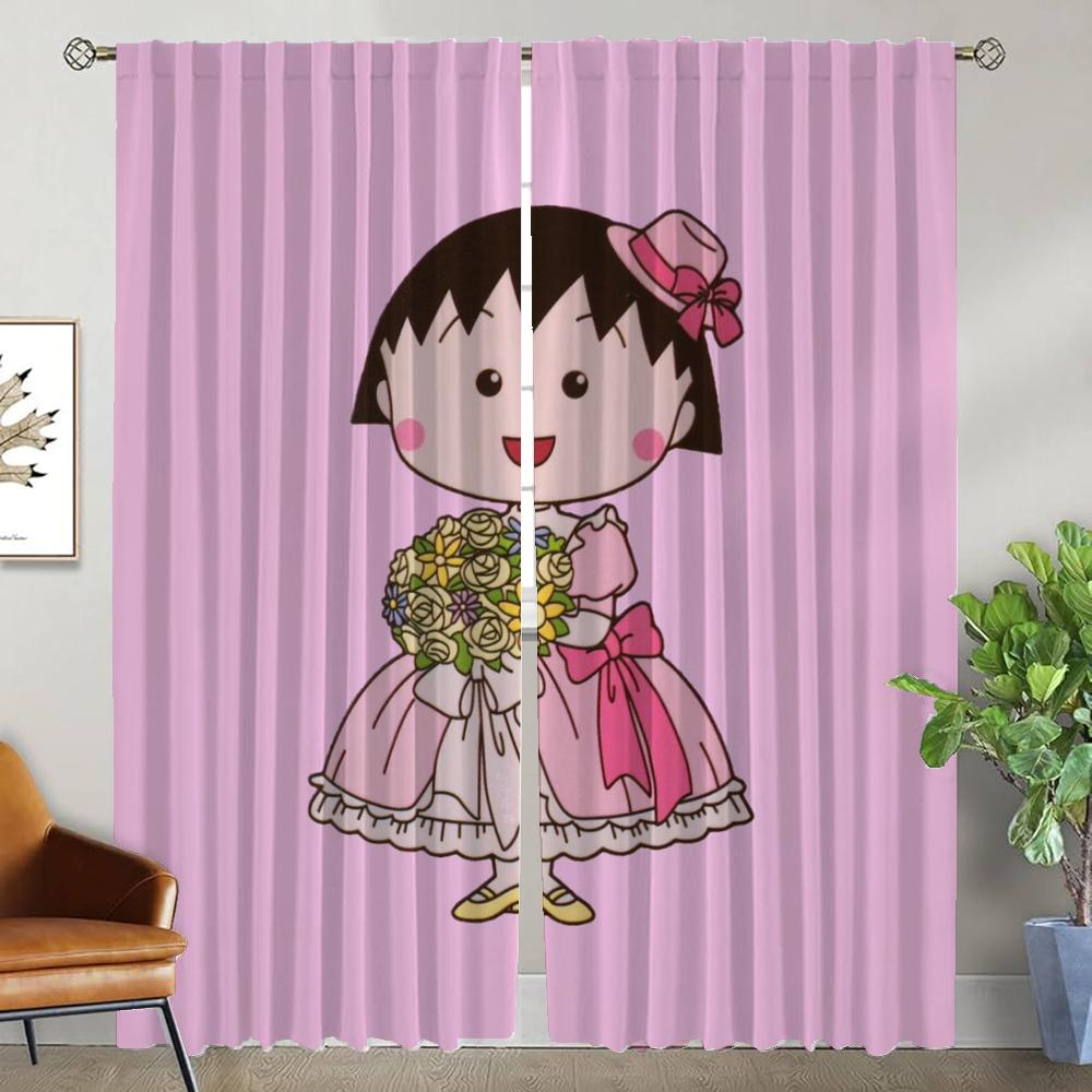 Zasłony do salonu Zasłona do pokoju 2 panele Chi-bi Maruko Przegroda Rolety Dekoracja Halloween Wystrój wnętrza domu Zasłony