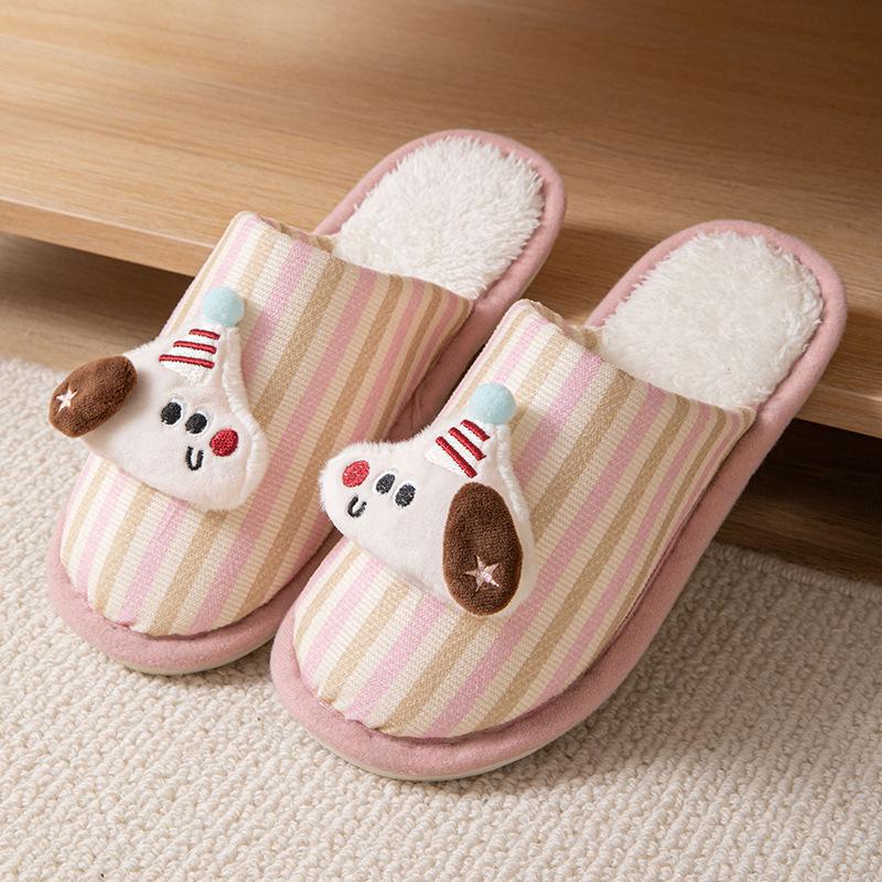 Puppy warm cotton slippers men's winter cute cartoon indoor non-slip floor slippers women's autumn and winter