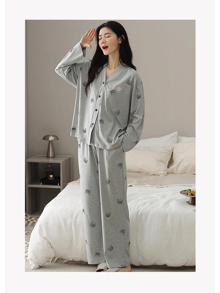 Women's Spring/Autumn Pure Cotton Floral Pajama Set - Long Sleeve, Casual, Home Wear, 2025 Edition