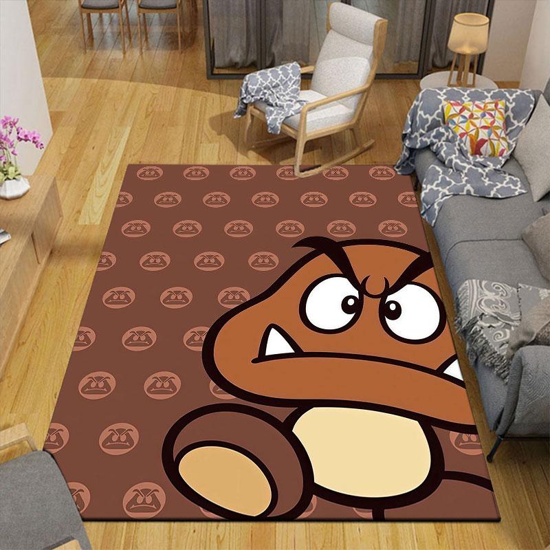 Goomba Flannel Printed Carpet, Home Sofa Decoration for Living Room & Bedroom, Non‑Slip Play Flannel Floor Mat for Game Room