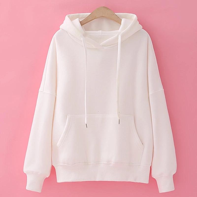 Women's Korean Style Solid Color Hoodie - Autumn, Loose Fit, Versatile, Simple, Plus Velvet