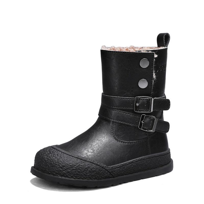 

Girl s Winter Leather Snow Boots - 2025 Style, Plush Lining, Non-Slip, Cold-Proof 28 чорний