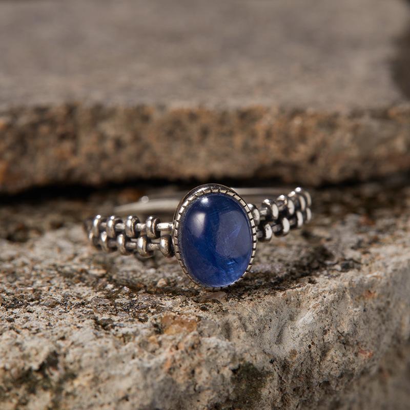 Bague Trésor Vintage Thaïlandaise Argent S925 Argent Sterling Jaspe Naturel Œil de Tigre Cyanite Colorée Bijoux pour Femmes