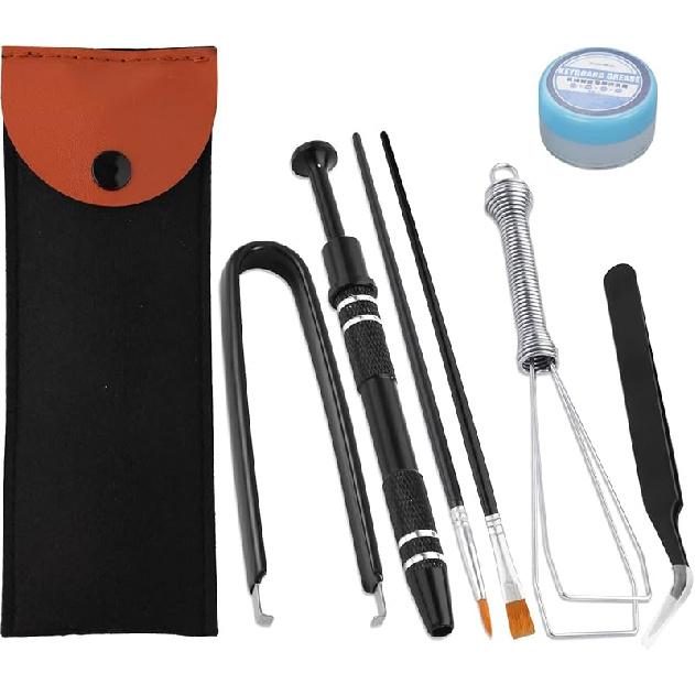 Keyboard Remover Tool Kit-7-Piece Set, Keycap Puller Include 5g Keyboard Lube, Switch Puller, Lubricating Pen, Cleaning Brush, Tweezers, 4-Jaw чёрный