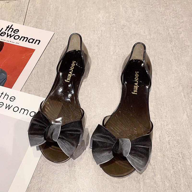 Women's Floral Transparent Jelly Sandals - Korean Style, Flat, Fish Mouth, Casual Bow Design