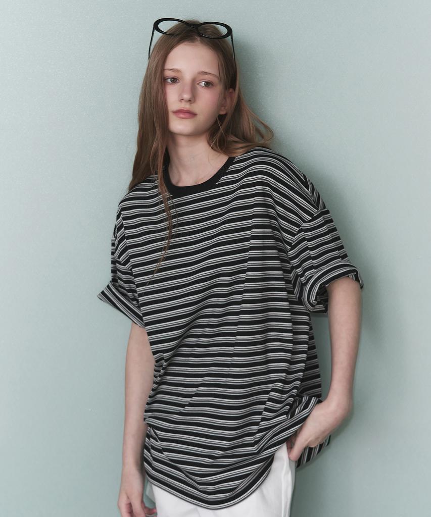 Ledeoli Dusty Stripe Oversized T-Shirt [Black]