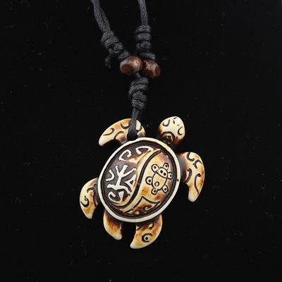 Cool Boy Imitation Yak Bone Carved Tibetan Tortoise Pendant Necklace Amulet Gift