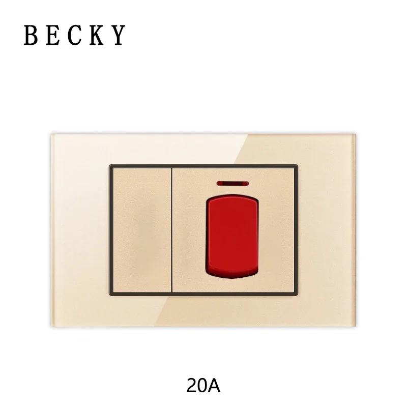 118 Type Gold Piano Key Tempered Glass Reset Switch Fashionable Switch Socket Universal Socket Home Hotel Office Decoration