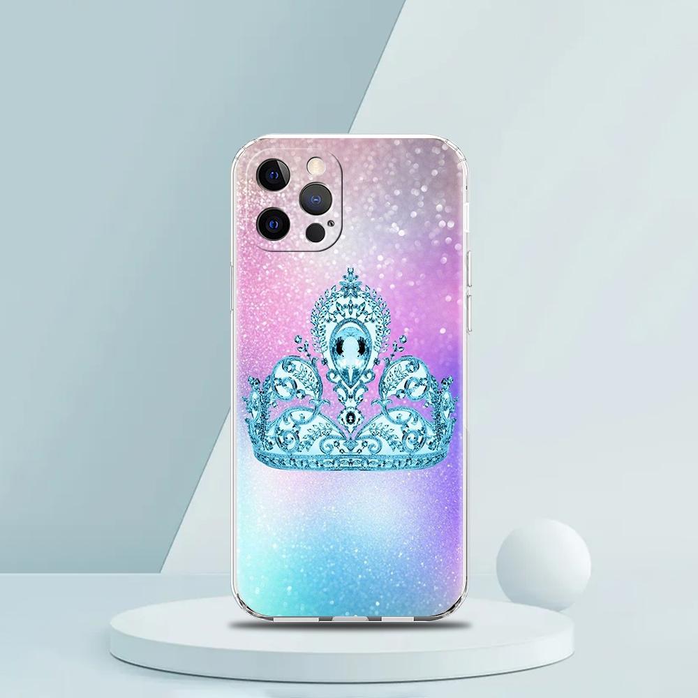 Diamond Crown Phone Case for iPhone 16 15 14 13 12 Pro Max Transparent Soft for iPhone 11 Pro Max 7 8 Plus XS XR Shell Bag
