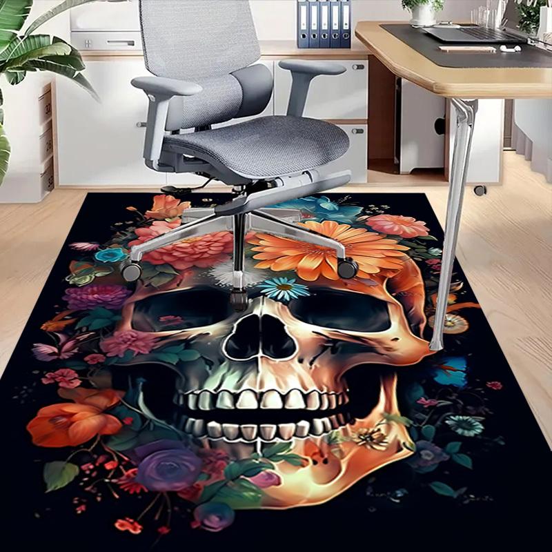 1PC Skull Flowers Carpet Ultra Soft, Thick & Absorbent, Non Slip Machine Washable Mat for Entryway